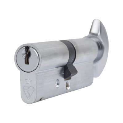 1 Star 6 Pin Kitemarked 80mm Euro Thumbturn Cylinder - 40mm Turn + 40mm - Satin Chrome