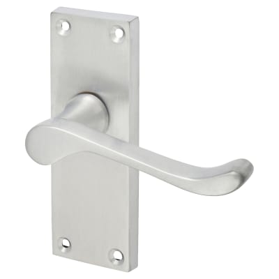 Satin Chrome Victorian Scroll Latch Door Handles - Short Plate - 118 x 42mm