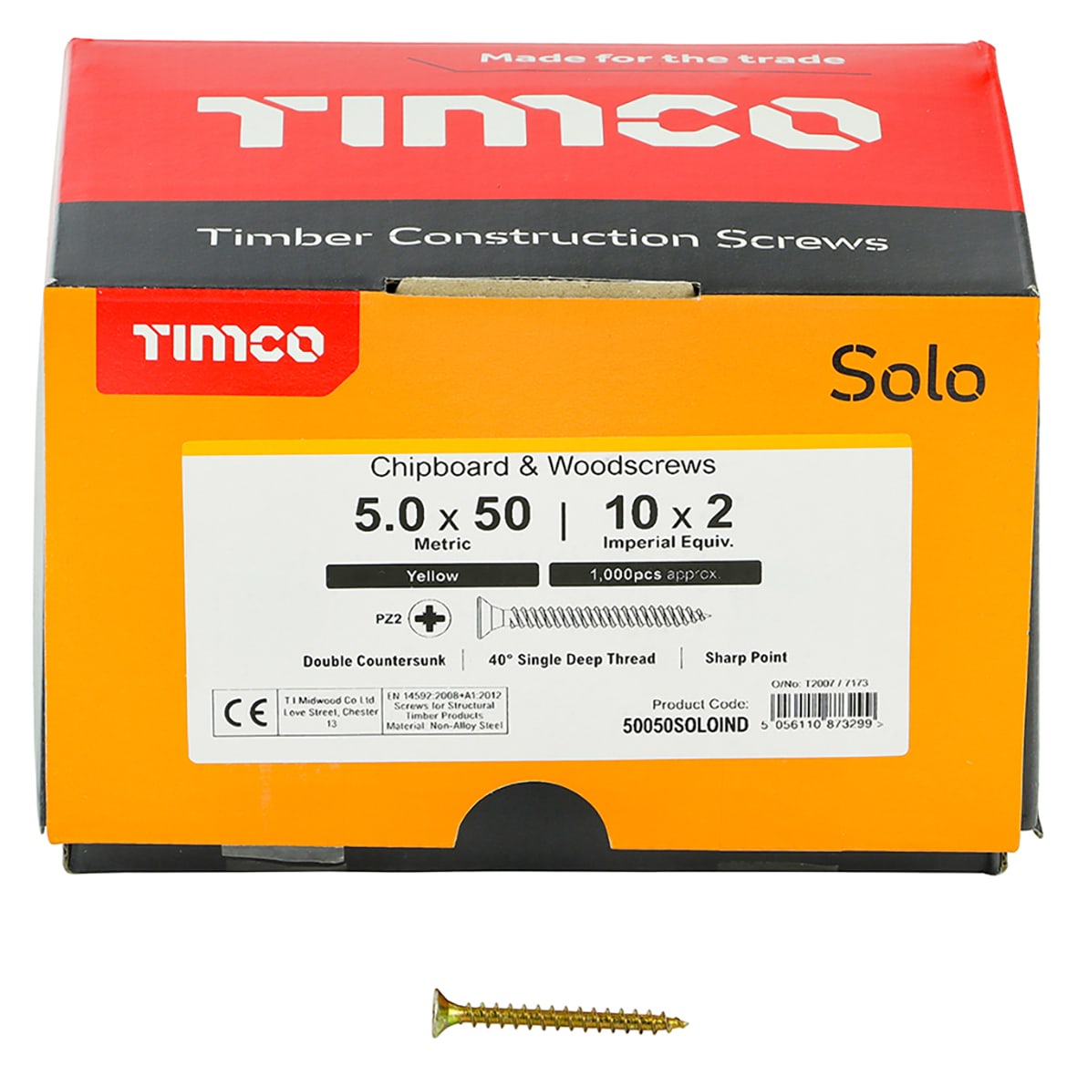 Solo Chippy Pozi Countersunk Wood Screws - 5.0 x 50mm - Yellow Zinc - Pack of 1000