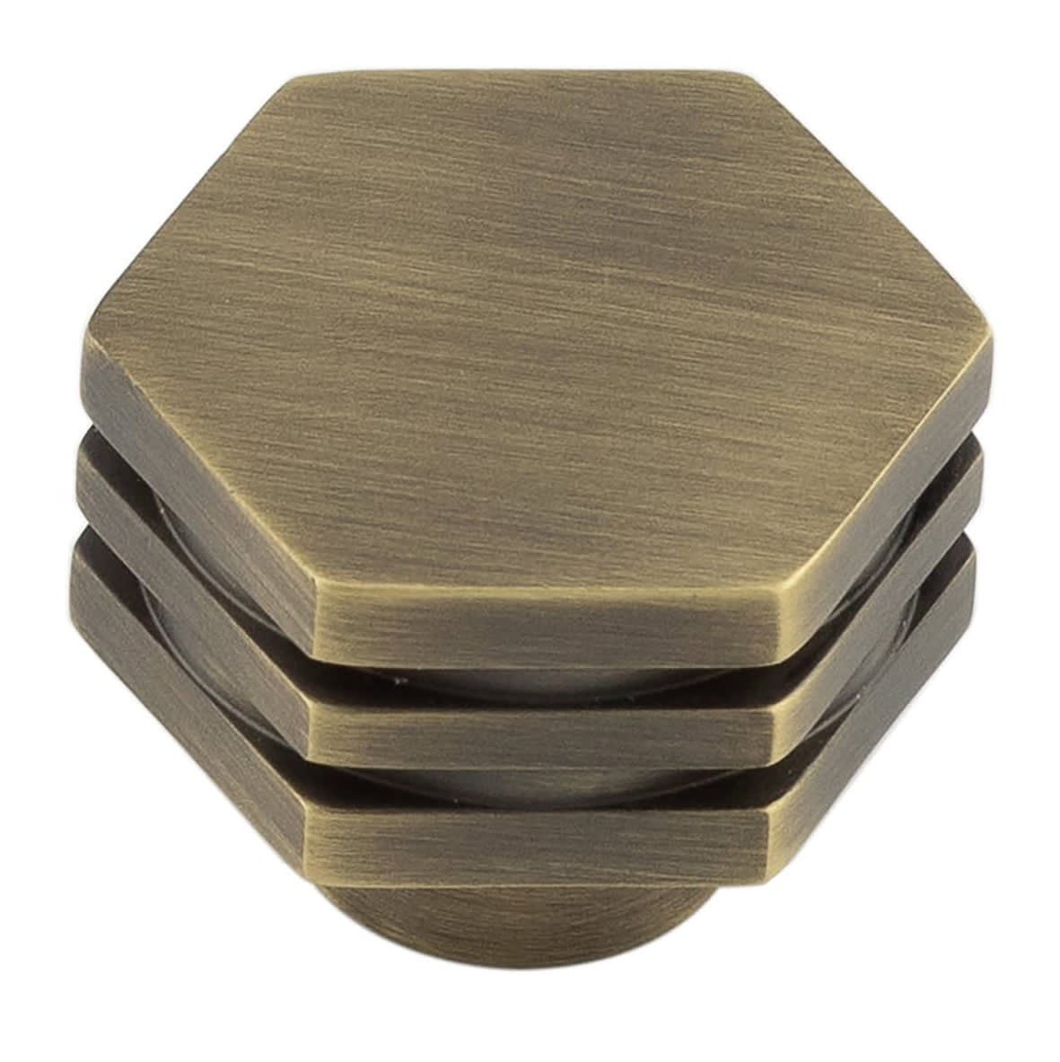Nile Hex Cabinet Knob - 30mm Diameter - Antique Brass