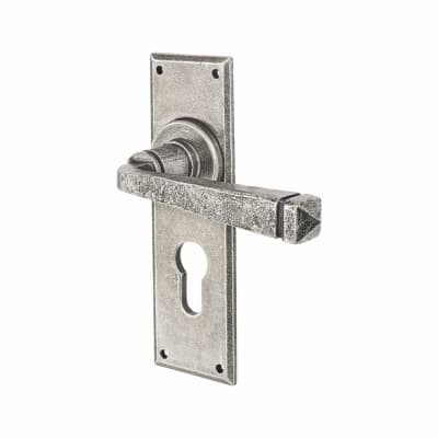 Pewter Euro Lock Door Handles - York Range - 152 x 48mm