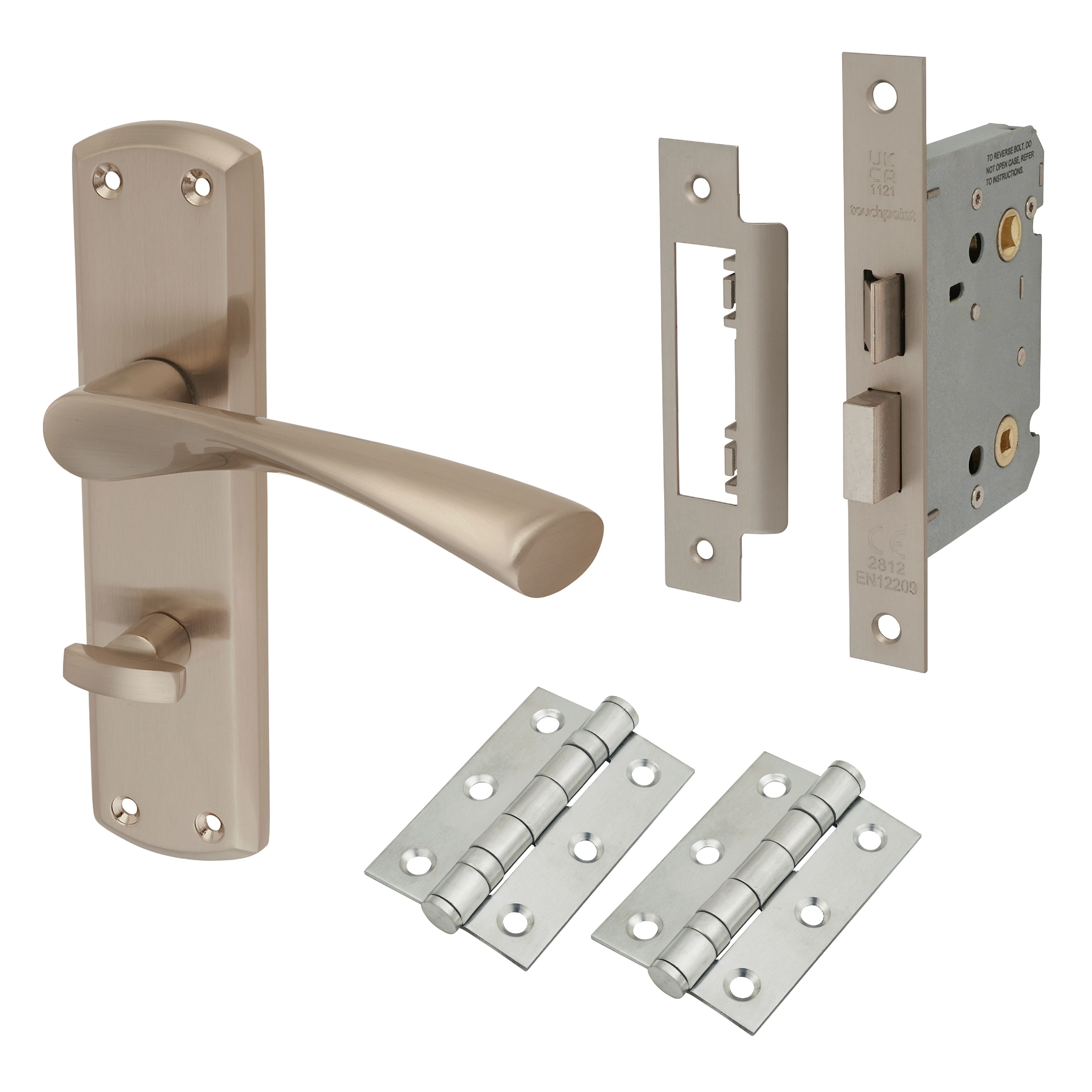Satin Nickel Bathroom Lock Door Handles Pack - Monza Range