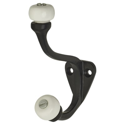 Single Hat & Coat Hook - 140 x 80mm - Black Iron & Porcelain