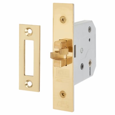 2426 3 Lever Sliding Door Lock - 77.5mm Case - 57mm Backset - Polished Brass