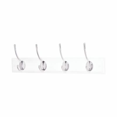 Hat & Coat Hook Rail - 450 x 70 x 15mm - 4 Hooks - Cream Board with Polished Chrome Hooks