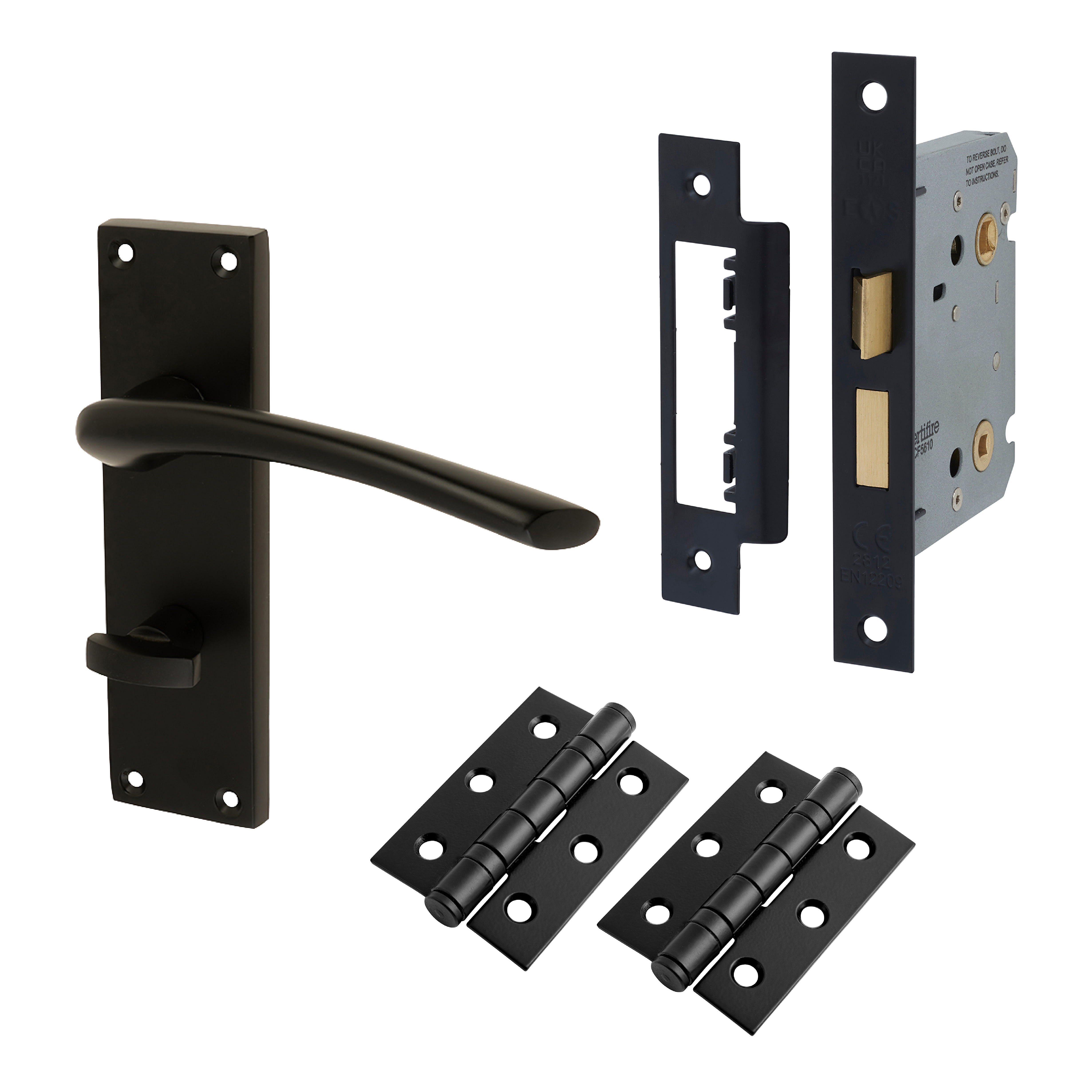 Matt Black Bathroom Lock Door Handles Pack - Rimini Range