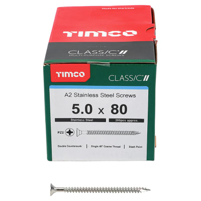 Classic Pozi Countersunk Wood Screws - 5.0 x 80mm - A2 Stainless Steel - Pack of 200