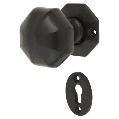 Antique Black Iron Octagonal Mortice Door Knob with Escutcheon - 55mm Rose Diameter