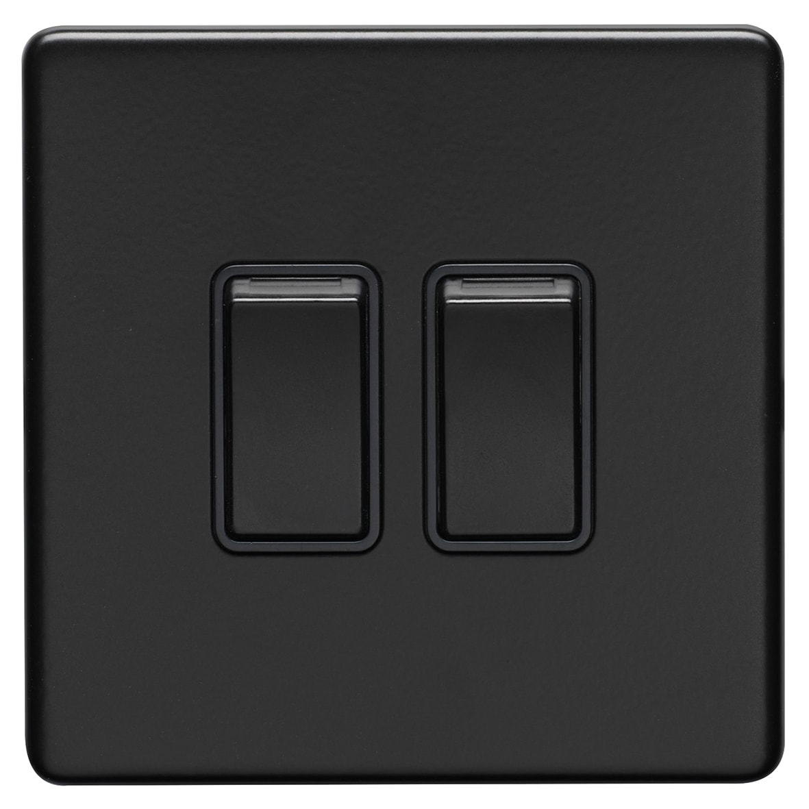 Concealed 10A 2 Gang 2 Way Screwless Flat Plate Light Switch - Matt Black/Black