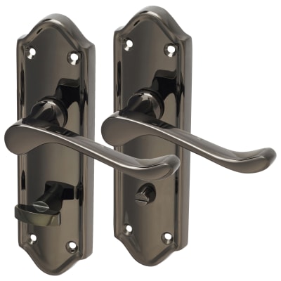 Black Nickel Scroll Bathroom Door Handles - Ashmead Range - 168 x 46mm