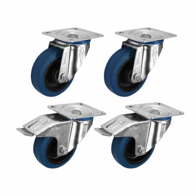 Heavy Duty Castor - 2 x Swivel, 2 x Swivel Braked - 400kg Max - 100mm Dia - Blue - Pack of 4