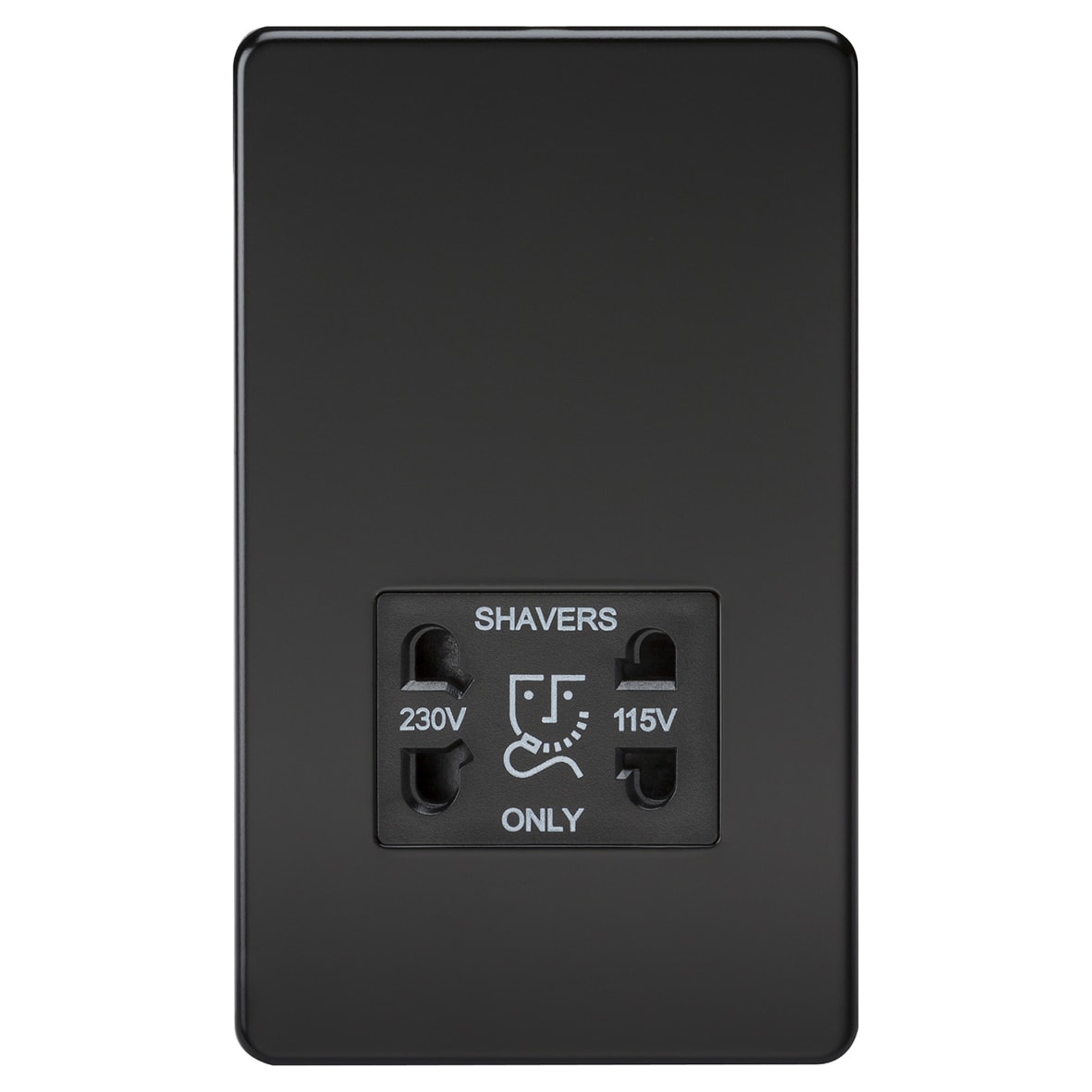 115/230V Screwless Flat Plate Dual Voltage Shaver Socket - Matt Black & Black Insert