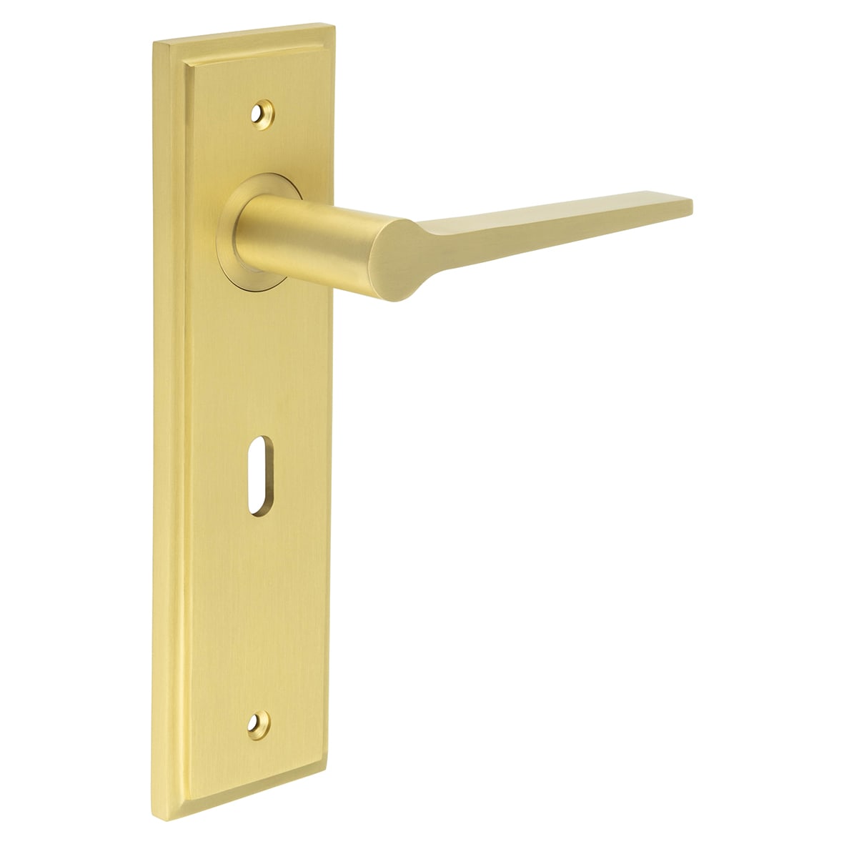 Satin Brass Fire Rated Keyhole Lock Door Handles - Knightsbridge - 200 x 55mm