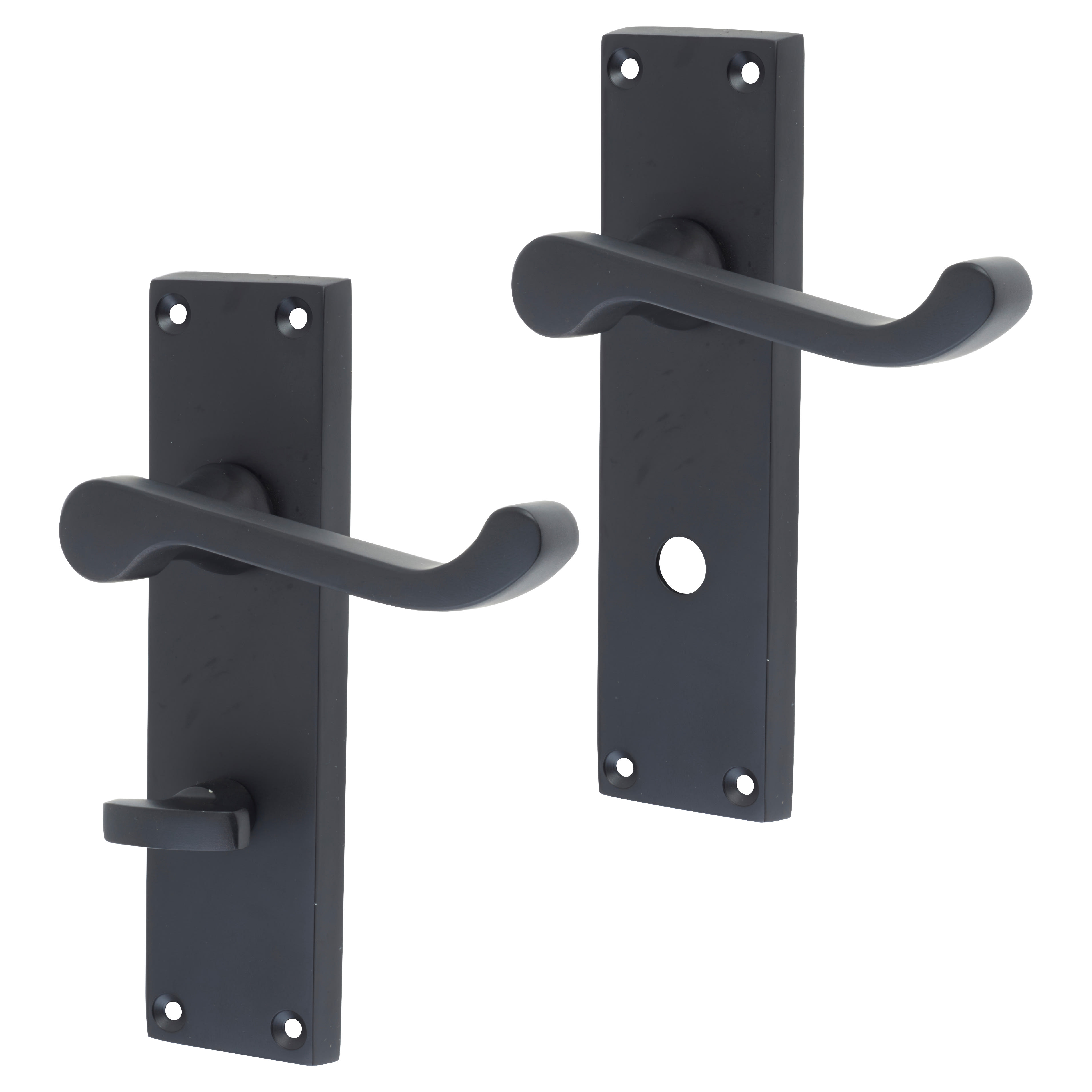 Matt Black Victorian Scroll Bathroom Door Handles - 153 x 40mm
