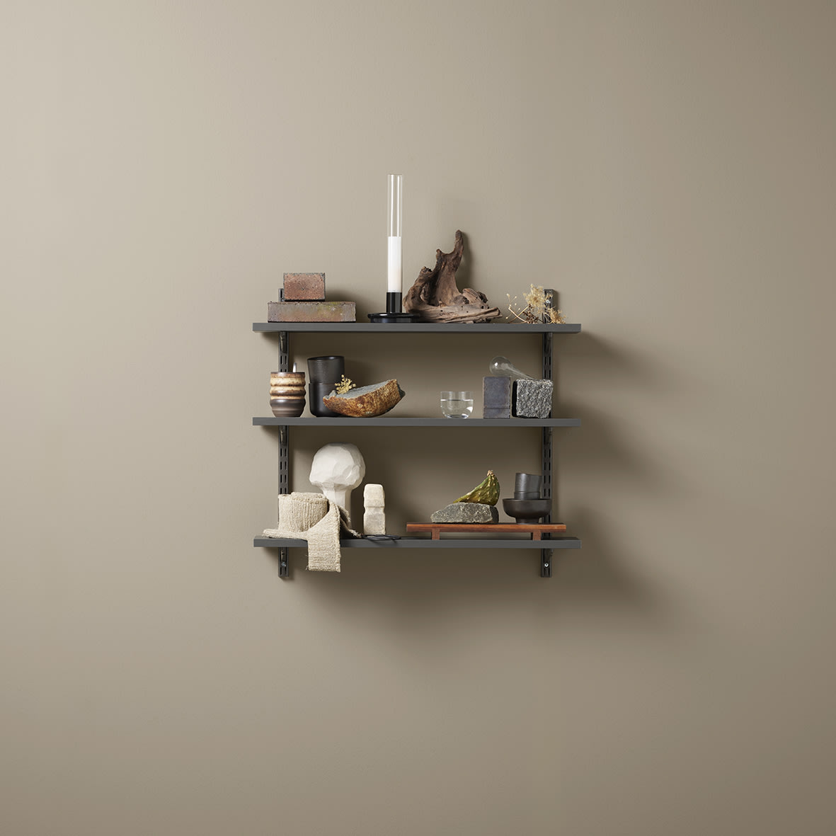 Twin Slot Shelving Kit - 2 x 700mm Wall Uprights 6 x 170mm Brackets & 3 x Shelves - Graphite