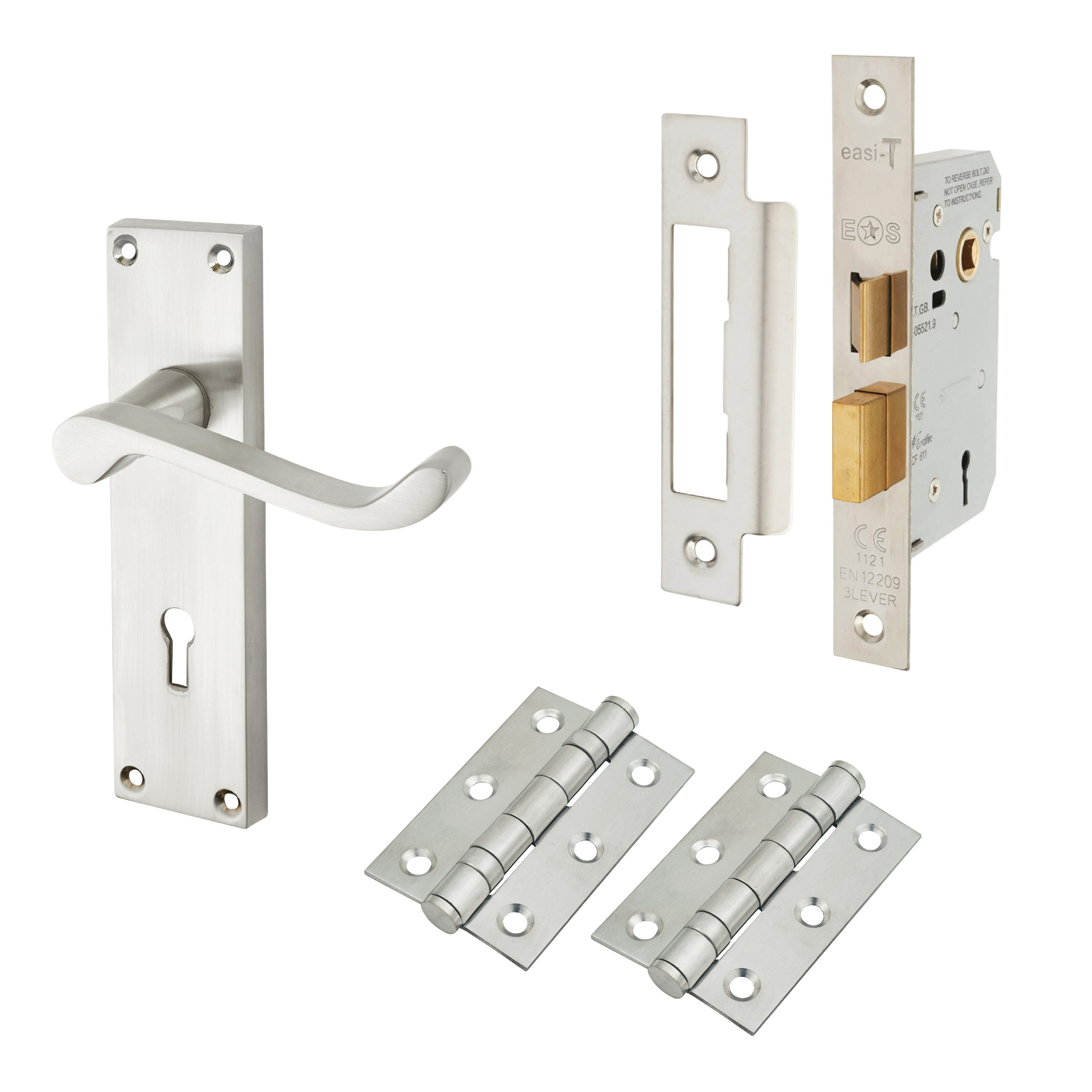 Satin Chrome Scroll 3 Lever Sashlock Door Handles Pack - Ancona Range