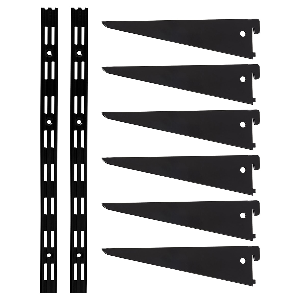 Twin Slot Shelving Kit - 2 x 1000mm Shelf Wall Uprights & 6 x 270mm Shelf Brackets - Black