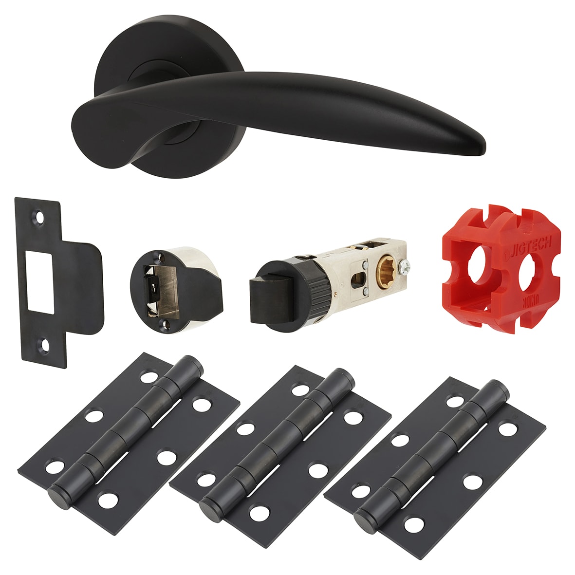 Matt Black Latch Door Handles on Rose Pack - Passage - Cresta Range