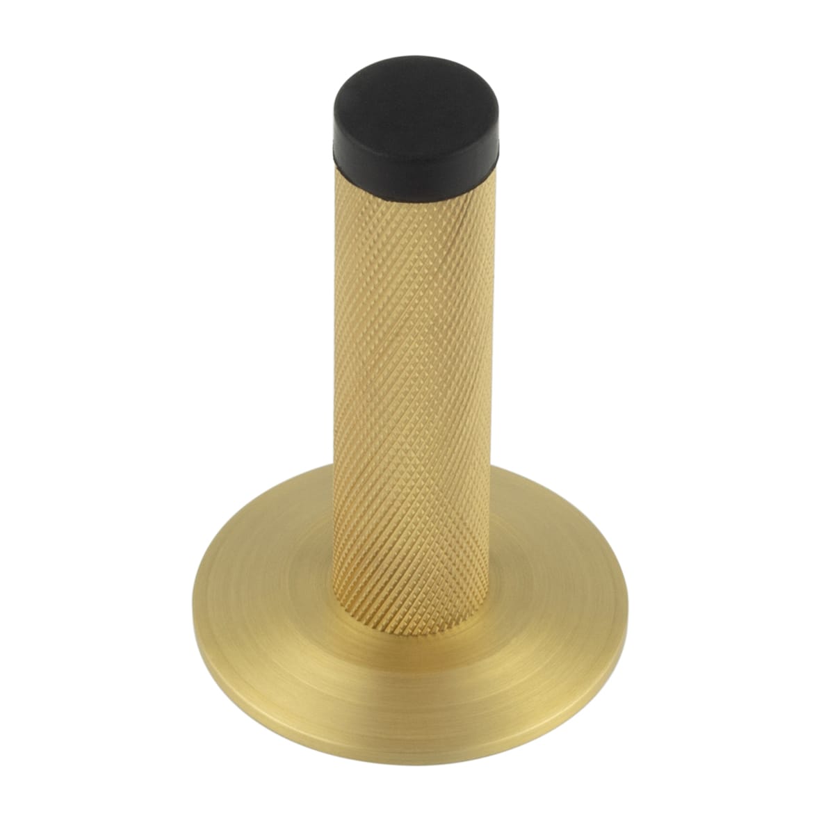 Knurled Projection Door Stop on Chamfered Rose - 76mm Projection - Satin Brass