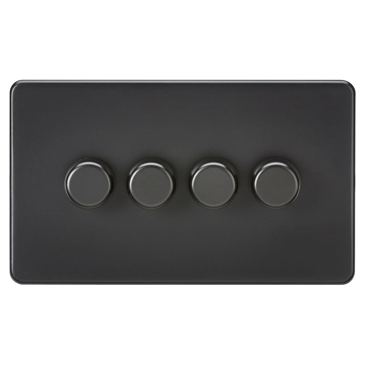 5 - 150W 4 Gang 2 Way Push On/Off Rotary Intelligent LED Dimmer Switch - Matt Black