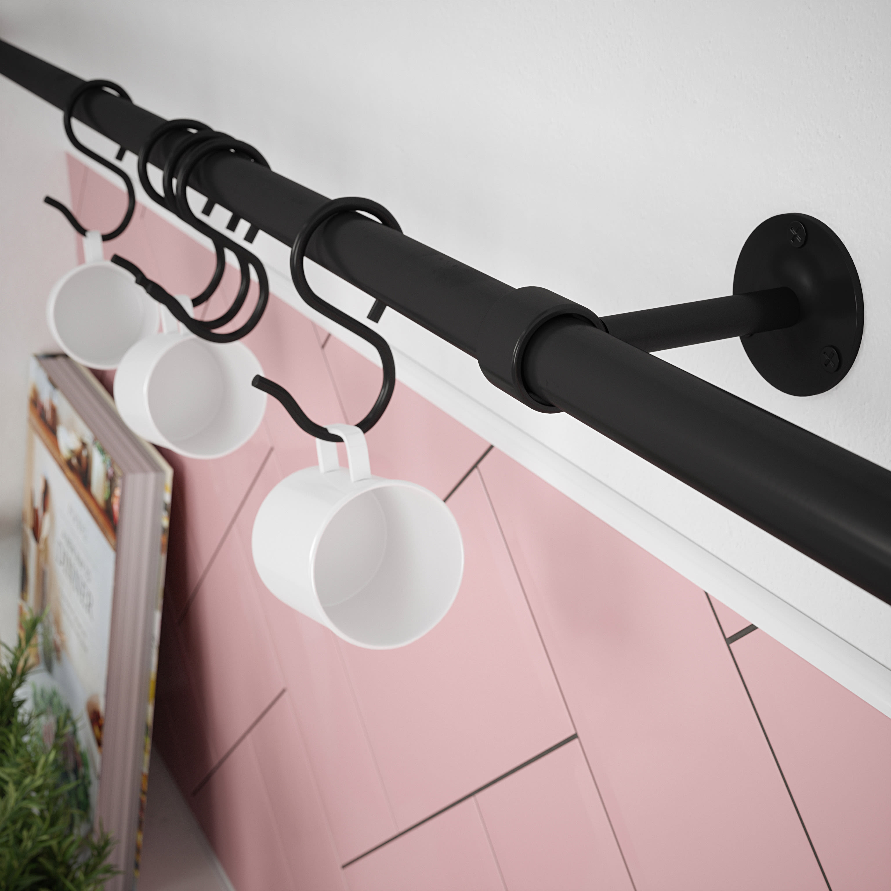 Kitchen Utensil Rail Kits - 19 x 1000mm - Matt Black