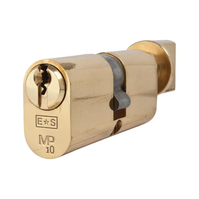 10 Pin 70mm Oval Thumbturn Cylinder - 35mm Turn + 35mm - Polished Brass - Keyed to Differ