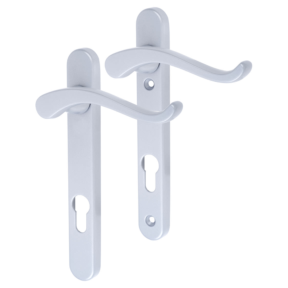 Premium Satin Silver uPVC Scroll Multipoint Door Handles - 92mm c/c - RH - Windsor Range