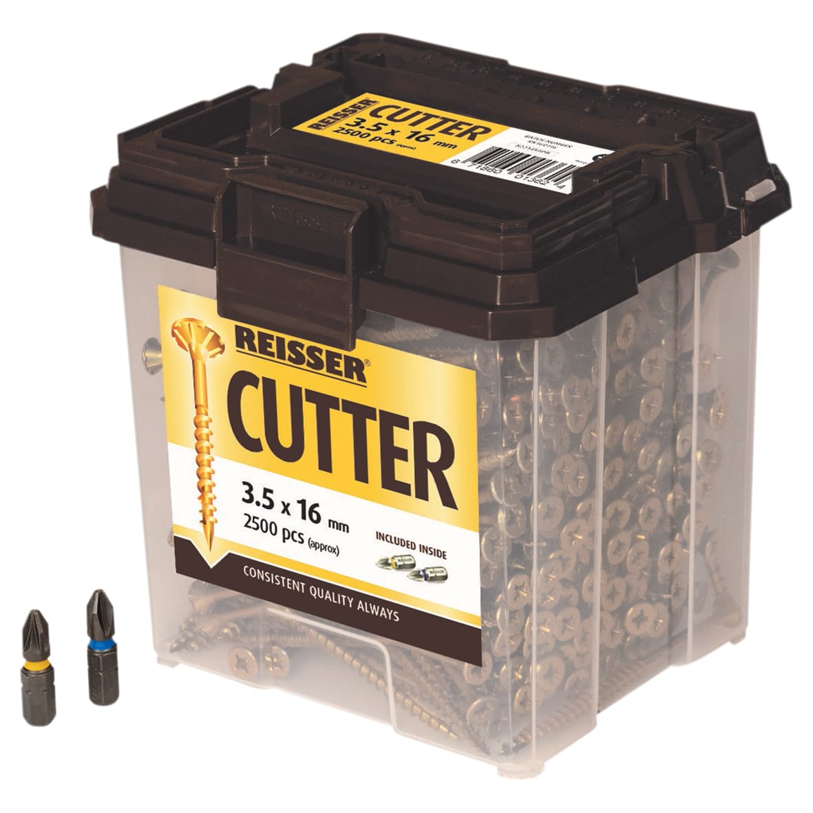 Cutter Pozi Countersunk Wood Screws Tub - 3.5 x 16mm - Yellow Zinc - Pack of 2500