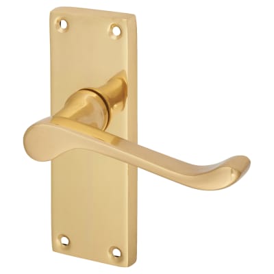 Polished Brass Victorian Scroll Latch Door Handles - Short Plate - 118 x 42mm