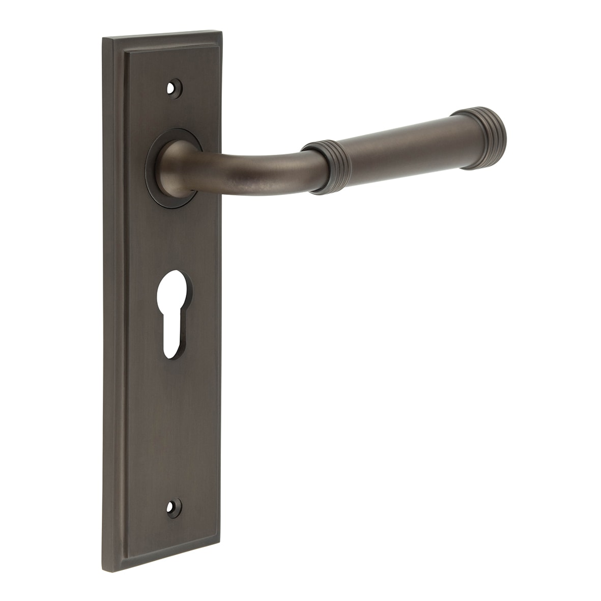 Dark Bronze Fire Rated Euro Lock Door Handles - Highgate - 200 x 55mm