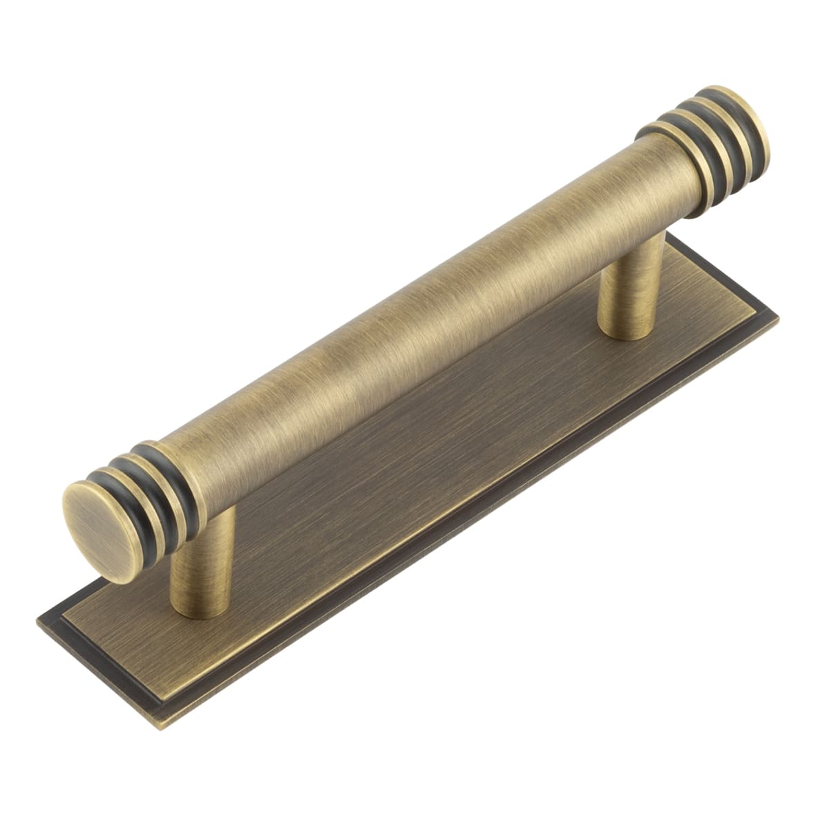 Sturt 15mm Reeded T-Bar Cabinet Pull Handle on Stepped Backplate - 96mm c/c - Antique Brass