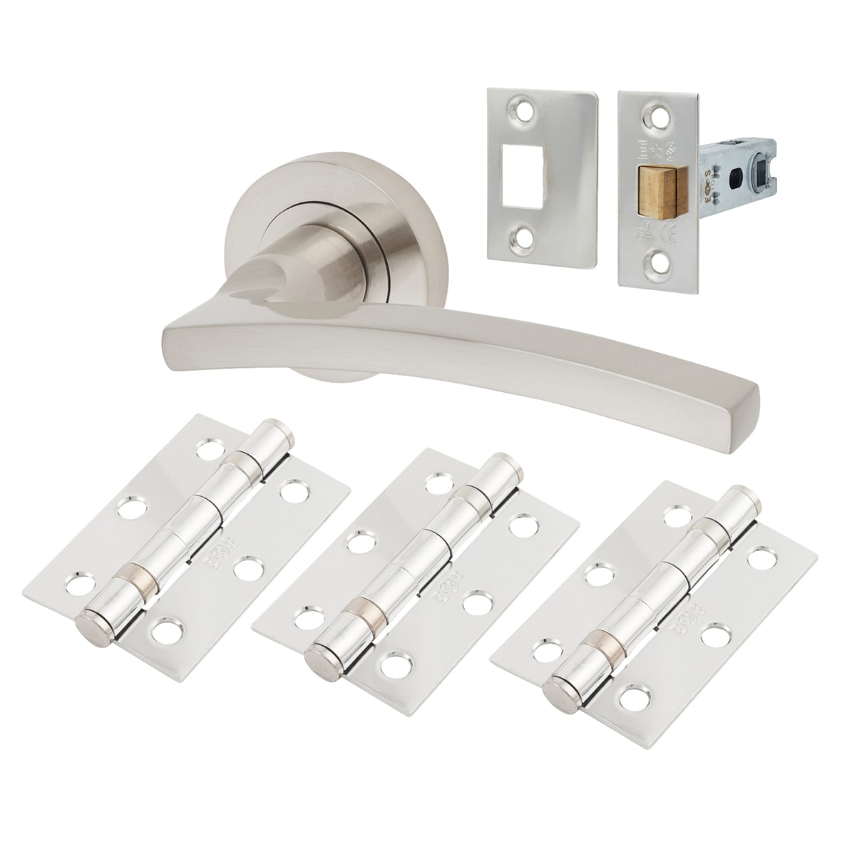 Brass Satin Nickel Latch Door Handles on Rose Ultimate Door Pack - Tavira Range