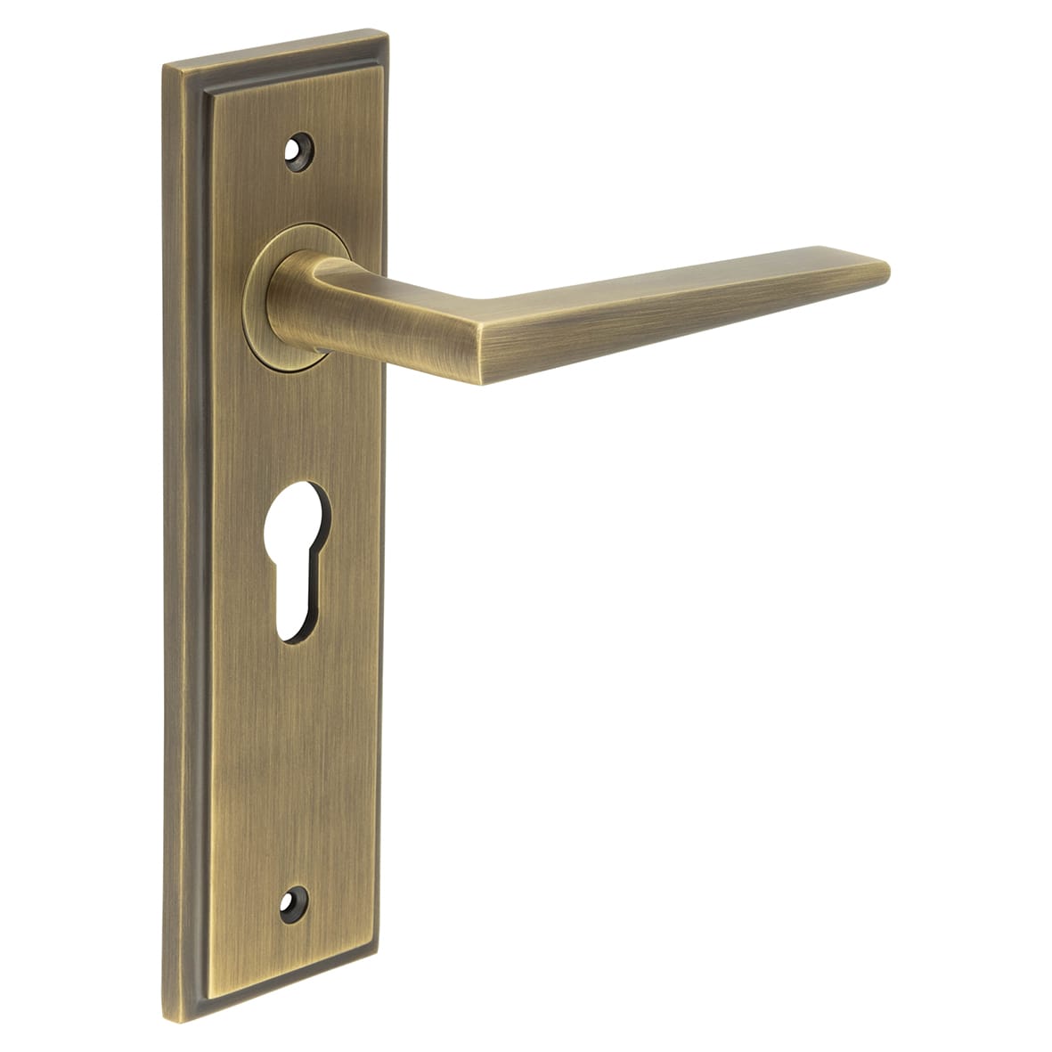Antique Brass Fire Rated Euro Lock Door Handles - Mayfair - 200 x 55mm