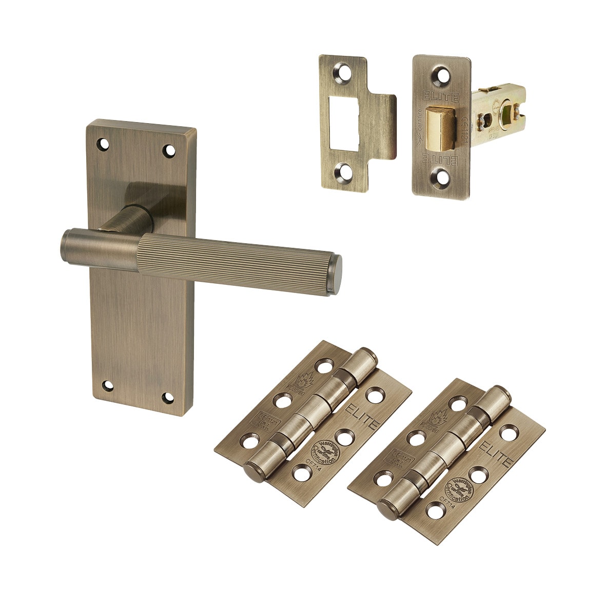 Antique Brass Lines Latch Door Handles Pack - Nova Range
