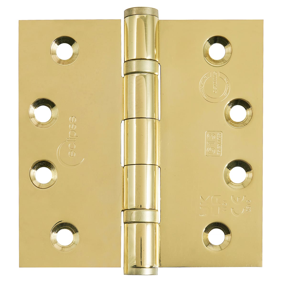 Ball Bearing Grade 13 Butt Fire Door Hinge - 102 x 102 x 3mm - Polished Brass - Pair