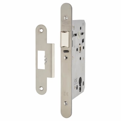 Heavy Duty DIN Deadlock Nightlatch - 90mm Case - 60mm Backset - Radius - Stainless