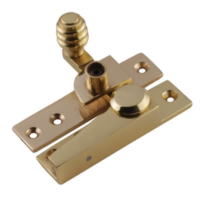 London Beehive Pattern Quadrant Arm Locking Sash Window Fastener - 65 x 20mm - Polished Brass