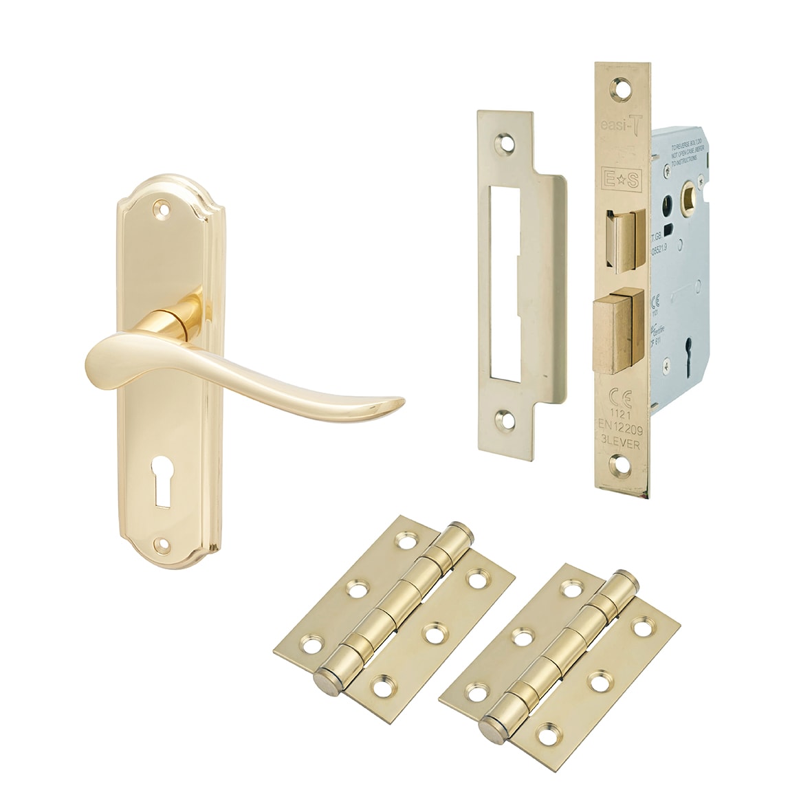 Polished Brass Scroll 3 Lever Sashlock Door Handles Pack - Turin Range