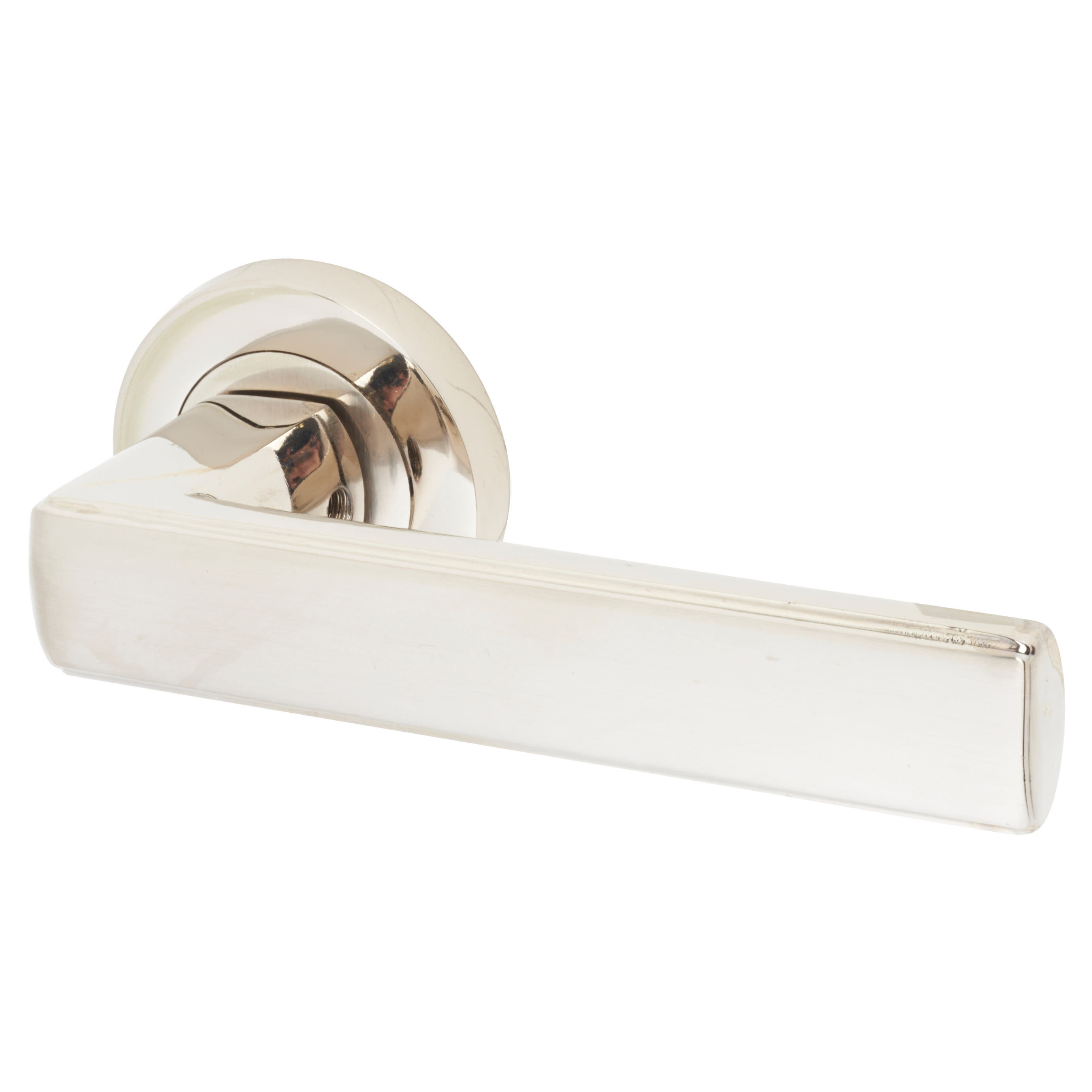 Polished Nickel Door Handles on Round Rose - Zara Range