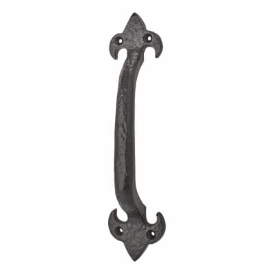 Antique Black Iron Fleur de Lys D-Bar Door Pull Handle - Screw Fix - 230 x 50mm