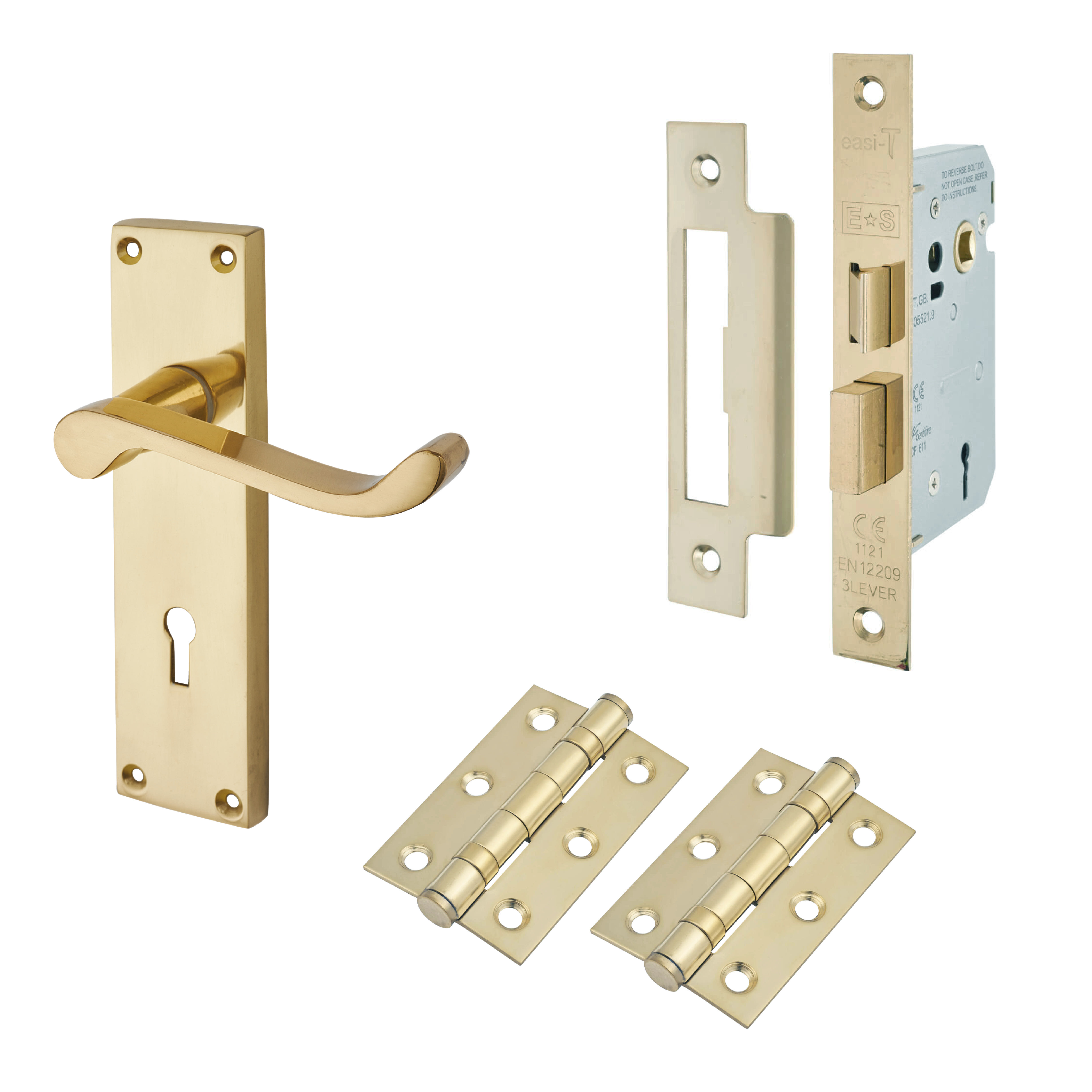 Polished Brass Budget Scroll 3 Lever Sashlock Door Handles Pack - Mia Range