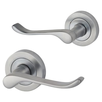 Satin Chrome Scroll Door Handles on Round Rose
