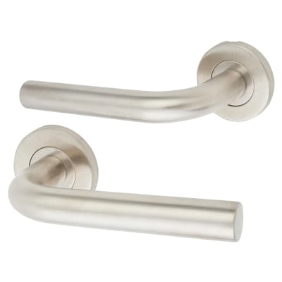 Satin Stainless Steel 19mm Bent Door Handles on Round Rose 403908P
