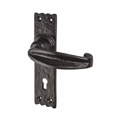Metalized Antique Black Iron Tudor Keyhole Lock Door Handles - 152 x 38mm