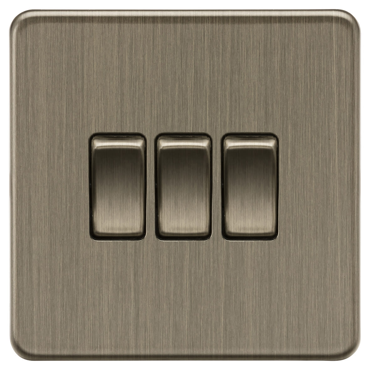 10AX 3 Gang 2 Way Screwless Flat Plate Light Switch - Antique Brass