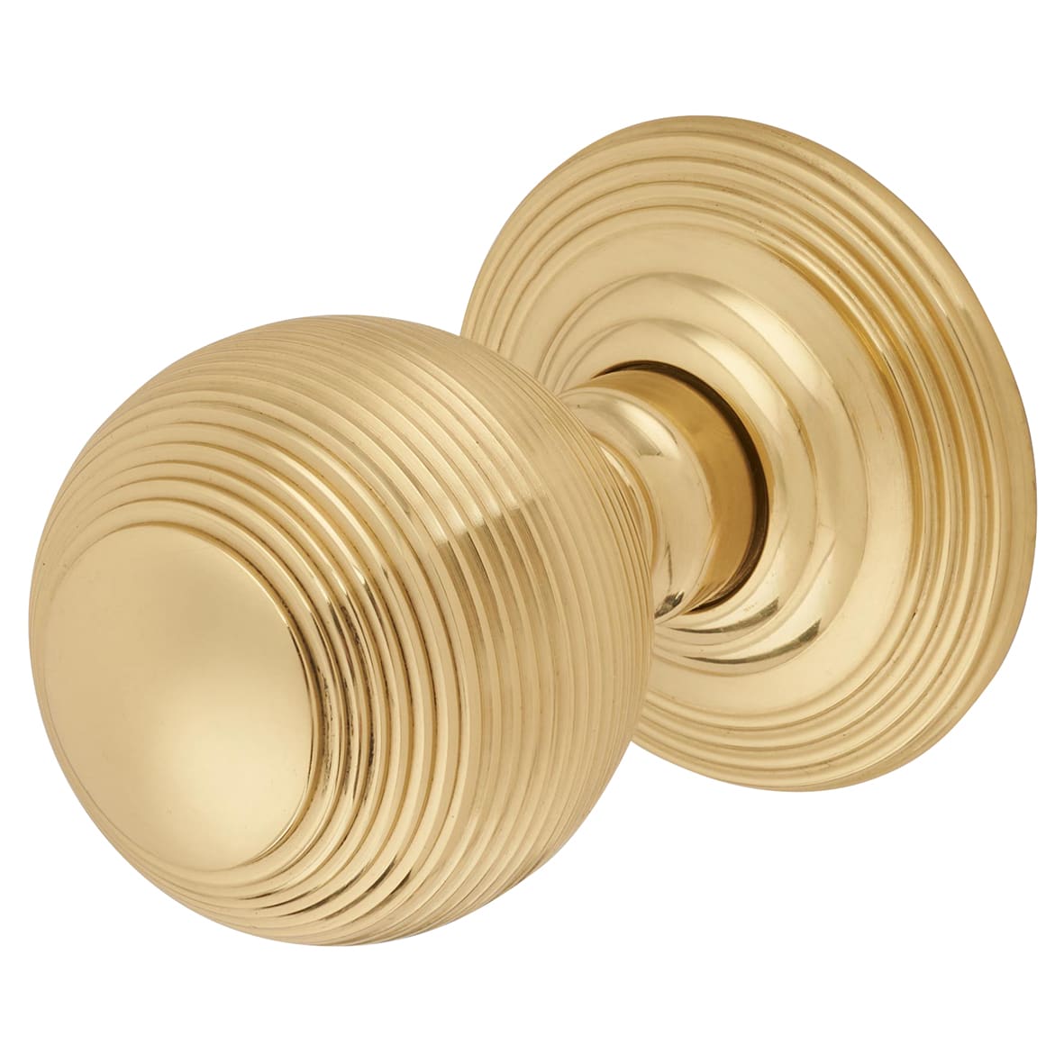 Polished Brass Beehive Mortice Door Knob - 60mm Rose Diameter