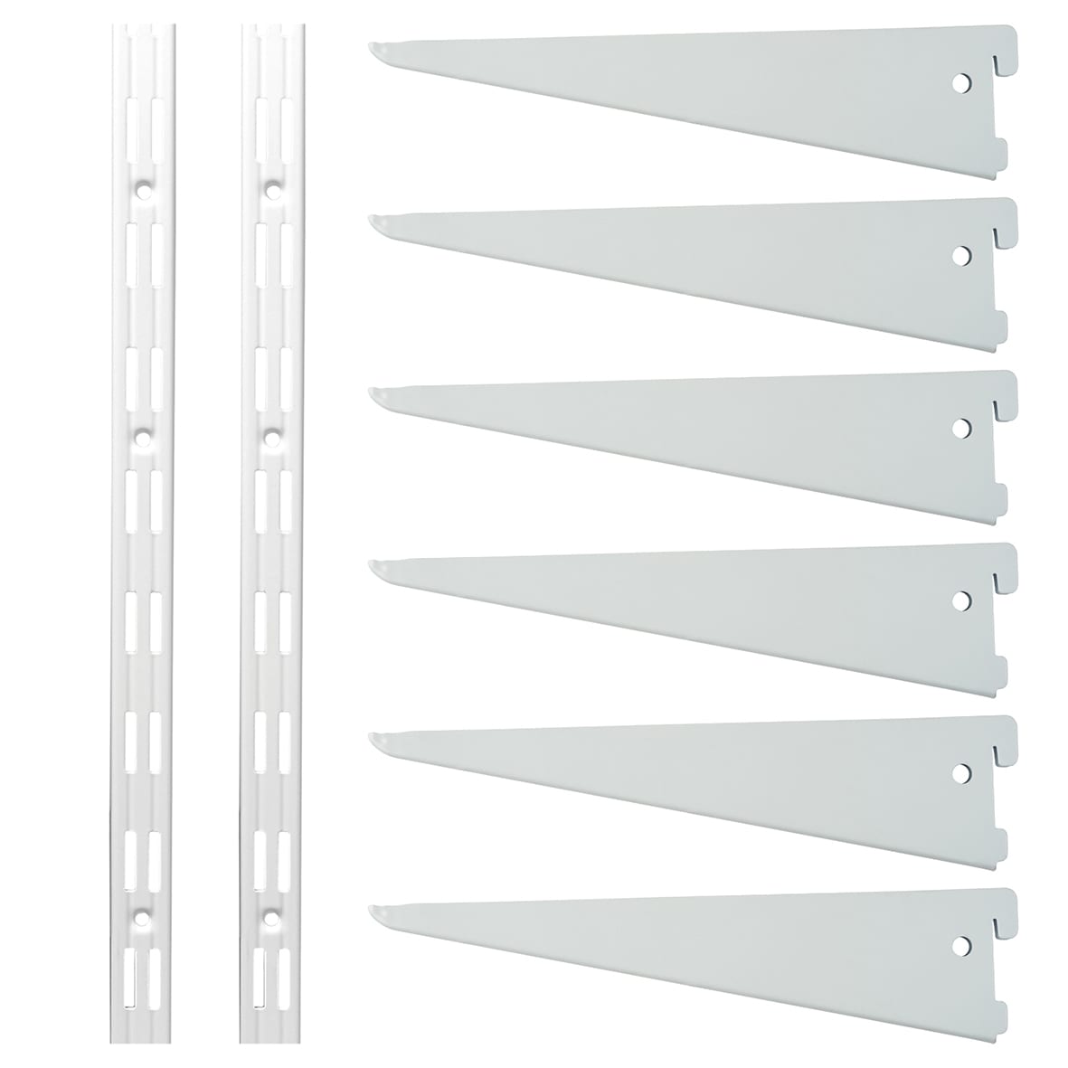 Twin Slot Shelving Kit - 2 x 1000mm Shelf Wall Uprights & 6 x 270mm Shelf Brackets - White