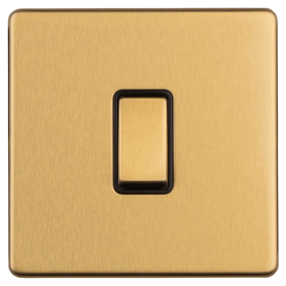 Concealed 10A 1 Gang Screwless Intermediate Flat Plate Light Switch - Satin Brass/Black