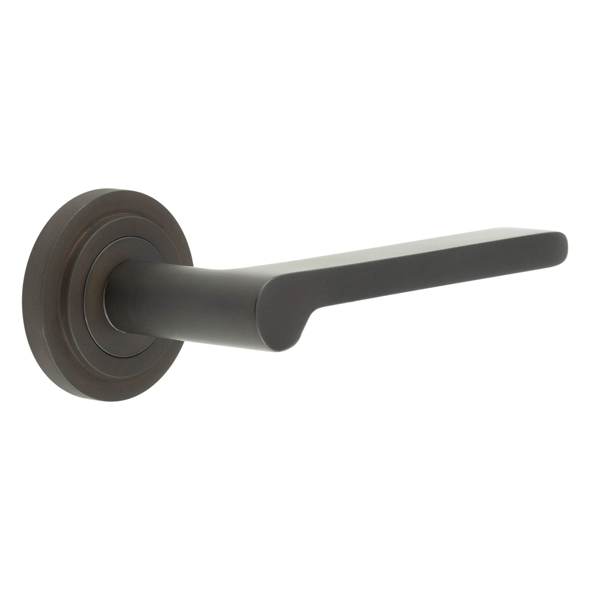 Dark Bronze Fire Rated Door Handles on Round Stepped Rose - Fitzrovia Range