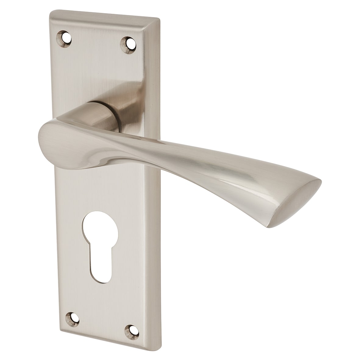 Brass Satin Nickel Euro Lock Door Handles - Venti Range - 150 x 50mm